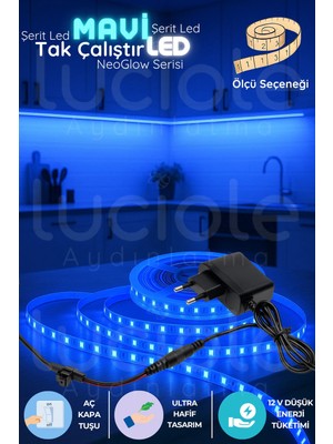 Luciole 1 Metre Neoglow LED Işık Bandı – 12V Tak Çalıştır Mavi Renk 60 Çipli LED Şerit Aydınlatma Seti