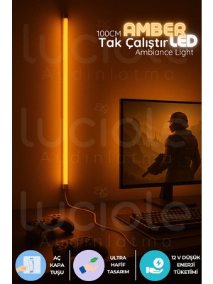 Luciole Mood Light Serisi | 100 cm Amber LED Bar – Aç Kapa Anahtarlı Tak Çalıştır Dekoratif Işık