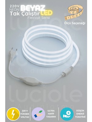 Luciole 1 Metre Flexvolt 220V Tak Çalıştır Soğuk Beyaz LED Neon Şerit Işık – Yüksek Parlaklık