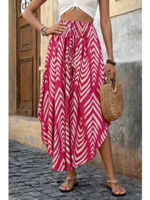 Giyimodam Kadın Yüksek Bel Beli Lastikli Bağcıklı Yanlardan Açık Uzun Süprem Etek