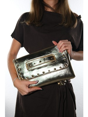 Luvi Marry Altın Cilt Troklu Kadın Clutch Çanta