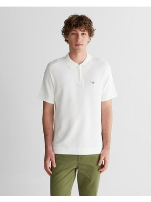 Gant Erkek Beyaz Regular Fit Yarım Fermuarlı Logolu Kazak 8926188T.113