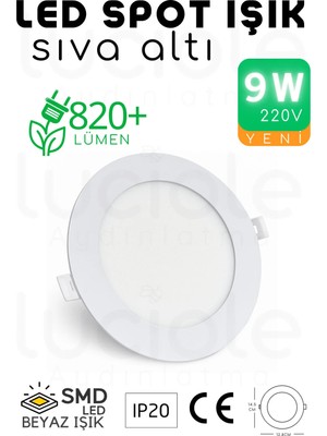 Luciole 9W Slim LED Spot – Beyaz Işık, 820 Lümen, Beyaz Kasa, 14.5 Cm, 220V, 15000 Saat Ömür