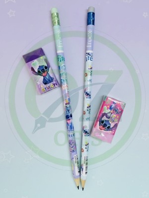 ÖZ OFİS Stitch Temalı Kurşun Kalem ve Silgi Seti - Iz Bırakmaz Silgi - Kolay Tutulabilir Kalem - 2+2 Set