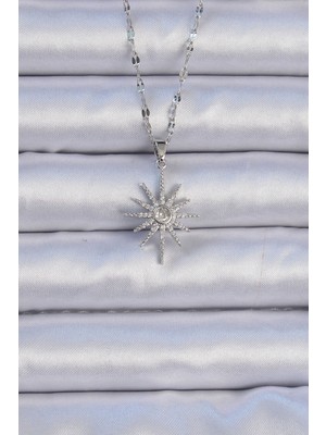 Sibelora Home 316L Çelik Zincir Gümüş Renk Zirkon Taşlı Kutup Yıldızı Kolye