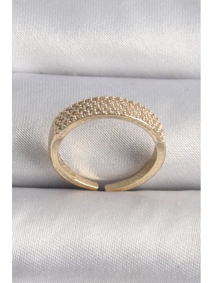 Sibelora Home Pirinç Gold Renk Zirkon Taşlı Vıp Seri Kadın Yüzük