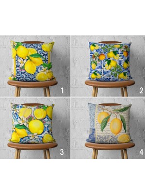 Bebişim Halı Vintage Çini Limon Desenli Dekoratif 4’lü Kırlent Kılıfı ve Runner Seti