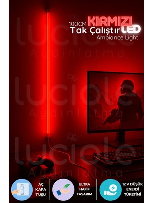 Luciole Mood Light Serisi | 100 cm Kırmızı LED Bar – Aç Kapa Anahtarlı Tak Çalıştır Dekoratif Işık