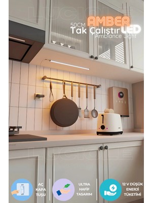 Luciole 50CM Tak Çalıştır LED Mutfak Tezgah Aydınlatma - Amber - Adaptörlü, Yerli Üretim