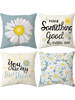 Bebişim Halı 4’lü Papatya ve Çiçek Desenli Kırlent Kılıfı Seti You Are My Sunshine Yazılı Dekoratif Yastık