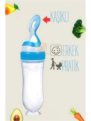 Calperia Kaşıklı Mama Silikon Biberon Erkek Bebek Besleyici 719715