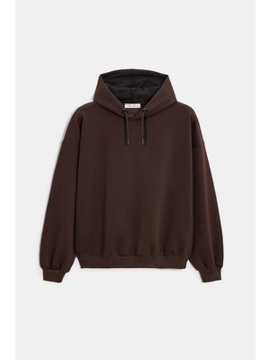 Saade Acı Kahverengi Kadın Oversize Kapüşonlu Basic Hoodie Sweatshirt