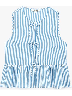Koton Kolsuz Fiyonklu Önden Bağlamalı Çizgili Peplum Bluz