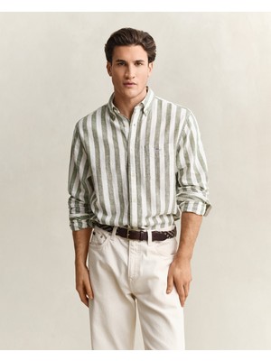 Gant Erkek Yeşil Regular Fit Çizgili Logolu Gömlek 3260019.379