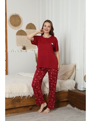 Glisa Rahat Yumuşak Nefes Alabilen Viskon İnce Kumaş Yazlık Kısa Kollu Kadın Pijama Takımı