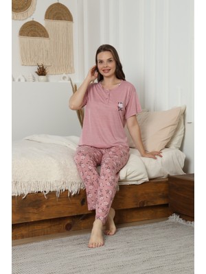 Glisa Rahat Yumuşak Nefes Alabilen Viskon İnce Kumaş Yazlık Kısa Kollu Kadın Pijama Takımı