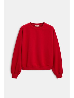 Saade Kırmızı Kadın Oversize Bisiklet Yaka Basic Casual Sweatshirt