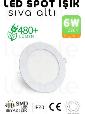 Luciole 6W Slim LED Spot – Beyaz Işık, 490 Lümen, Beyaz Kasa, 11.8 Cm, 220V, 15000 Saat Ömür