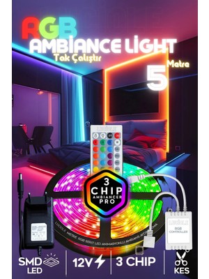 Luciole Tv Arkası Yatak Çocuk Odası Mutfak Salon Rgb Şerit LED Tak Çalıştır Uzaktan Kumandalı 5 Metre