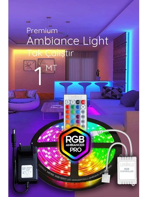 Luciole Tv Arkası Yatak Çocuk Odası Mutfak Salon Rgb Şerit LED Uzaktan Kumandalı Tak Çalıştır 1 Metre