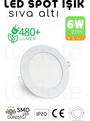 Luciole 6W Slim LED Spot – Günışığı Işık, 490 Lümen, Beyaz Kasa, 11.8 Cm, 220V, 15000 Saat Ömür