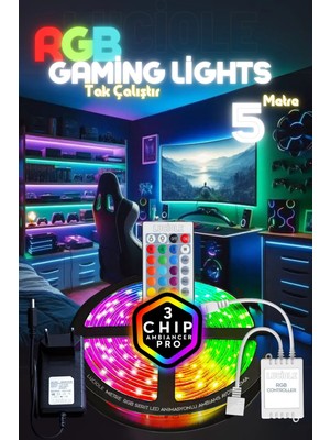 Luciole 5 Metre Oyuncu Bilgisayar Masası Rgb Şerit  LED Aydınlatma Sistemi Pro 3 Chip