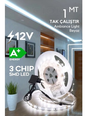 Luciole Şerit LED 1 Metre Beyaz 3 Çipli Aydınlatma Mutfak Salon Yatak Odası LED Işık