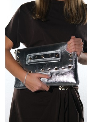 Luvi Marry Gümüş Cilt Troklu Kadın Clutch Çanta