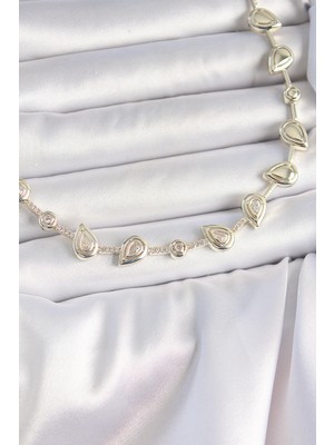 Sibelora Home Pirinç Gold Renk Zirkon Taşlı Damla Model Vıp Seri Exclusive Kadın Kolye