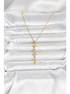 Senka Mey Ithalat® 316L Çelik Gold Renk Kutup Yıldızı Y Model Zirkon Taşlı Kadın Kolye