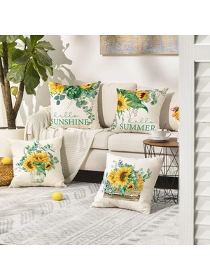 Bebişim Halı 4’lü Ayçiçeği Desenli Kırlent Kılıfı Seti Country Market Rustik Dekoratif Yastık