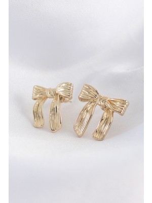 Sibelora Home Pirinç Gold Renk Çizgi Detay Fiyonk Küpe