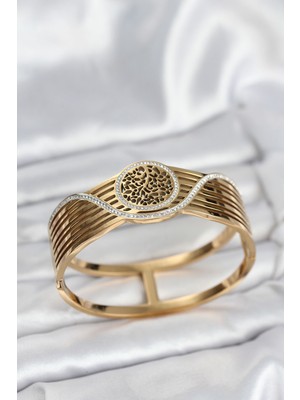 Kuşkaya Ticaret 316L Çelik Gold Renk Yaşam Ağacı Modelli Kadın Kelepçe Bileklik