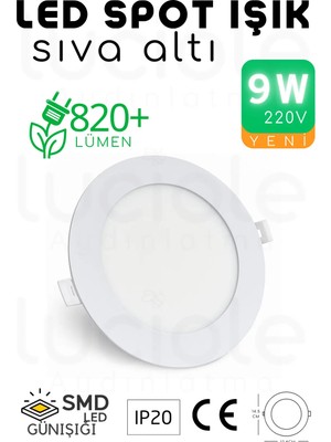 Luciole 9W Slim LED Spot – 3200K Günışığı Işık, 820 Lümen, Beyaz Kasa, 14.5 Cm, 220V, 15000 Saat Ömür