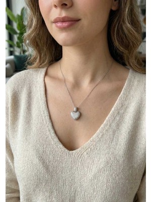 Sibelora Home 316L Çelik Zincir Gümüş Renk Zirkon Taşlı Kalpli Kadın Kolye