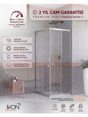 İkon Duş Sistemleri Enzo Kare | Krom Şeffaf Duş Kabini H:190