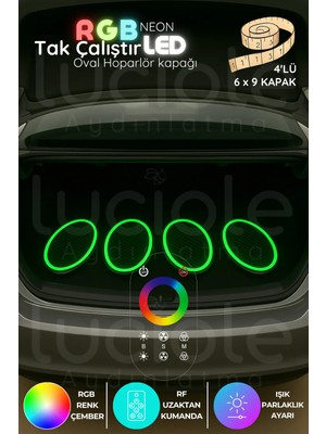 Luciole 4’lü 6x9 Inç Oval Rgb Neon Hoparlör Kapağı | Rf Kumandalı Renkli Işık Efektli Modifiye Set