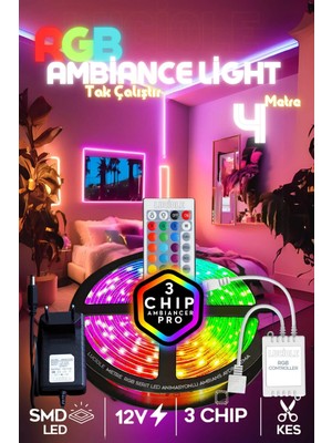 Luciole 4 mt Şerit LED Animasyonlu Tak Çalıştır Kumandalı Rgb Işık Duvar Aydınlatma Ambiyans Lambader