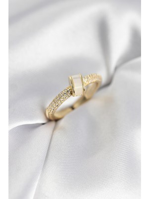 Sibelora Home Zirkon Taşlı Sedefli Gold Renk Kadın Yüzük