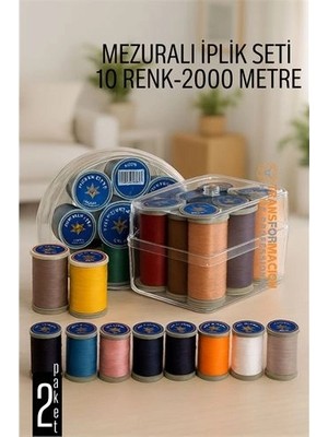 Calperia Dikiş Ipliği Seti - 10 Renk 2000 mt Kutulu Mezuralı Dikiş Seti 722077