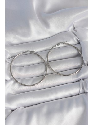 Sibelora Home 316 Çelik Gümüş Renk 53 mm Halka Model Kadın Küpe