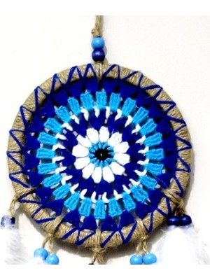 Najmaddin Nazar Boncuğu Desenli Dream Catcher El Yapımı Kuş Tüylü Rüya Kapanı Duvar Süsü -