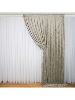 Şönil Fon Perde Çift Kanat 1/3 Sıklık (Püsküllü)