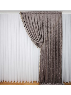 Şönil Fon Perde Çift Kanat 1/3 Sıklık (Püsküllü)