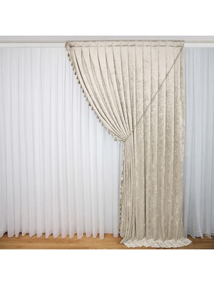 Şönil Fon Perde Çift Kanat 1/3 Sıklık (Püsküllü)