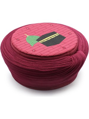 Sarıkhane Hac Umre Sarığı – Bordo Kumaş – Bordo Takke – Düz Sarım – Mekke-Medine – 7 Metre