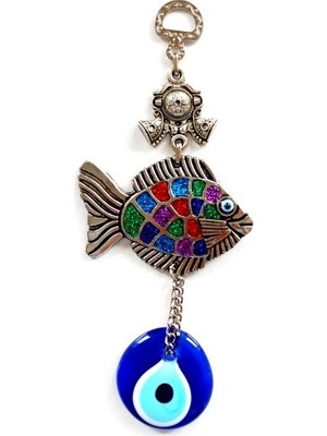 Najmaddin Mavi Nazar Boncuklu Balık Figürlü Mini Balık Duvar Süsü -Com
