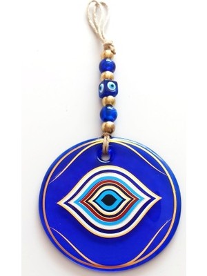 Najmaddin Göz Model Yaldızlı El Yapımı Mavi Cam Duvar Süsü -Com