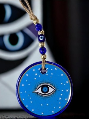 Najmaddin Açık Mavi Yıldız Işlemeli Göz Model Duvar Süsü Nazar Boncuklu Duvar Dekoru -Com