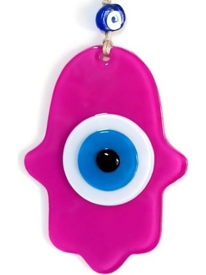 Najmaddin Nazar Boncuklu Fuşya Renk Fatma Ana Bereket Eli Cam Duvar Süsü -Com